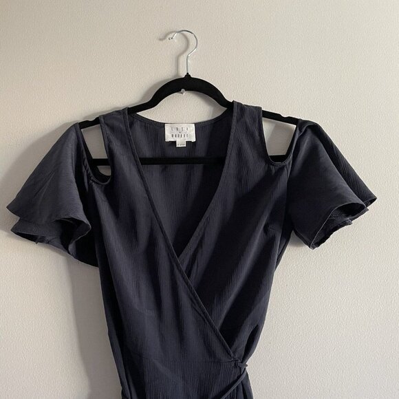 Lost + Wander Women S Gray Boho V-Neck Cold Shoulder Maxi Wrap Dress - Picture 4 of 8